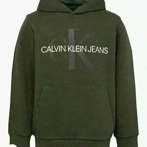 Calvin Klein Big Boys Old School Logo Pullover Hoodie Sequoia M(10/12)